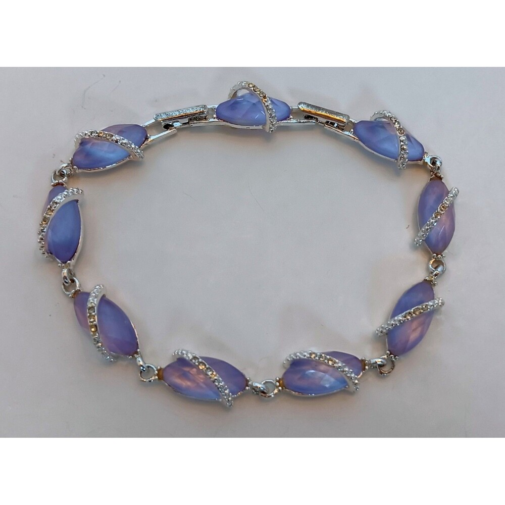 2007 Avon Silver Tone Lavender Acrylic Crystal Tennis Bracelet 8-9 in